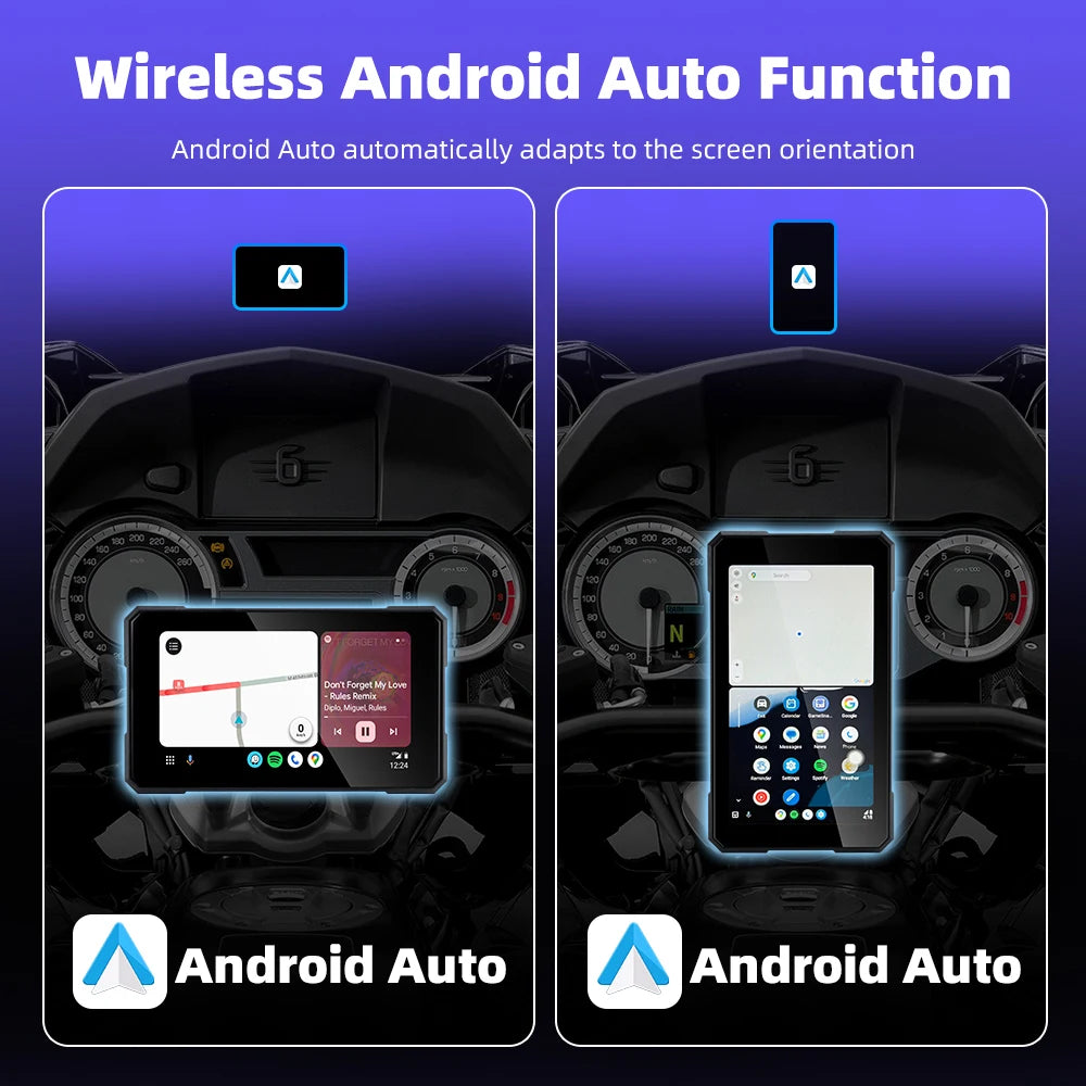 5" Smart Motorcycle Display, Wireless CarPlay & Android Auto, IP67 Waterproof