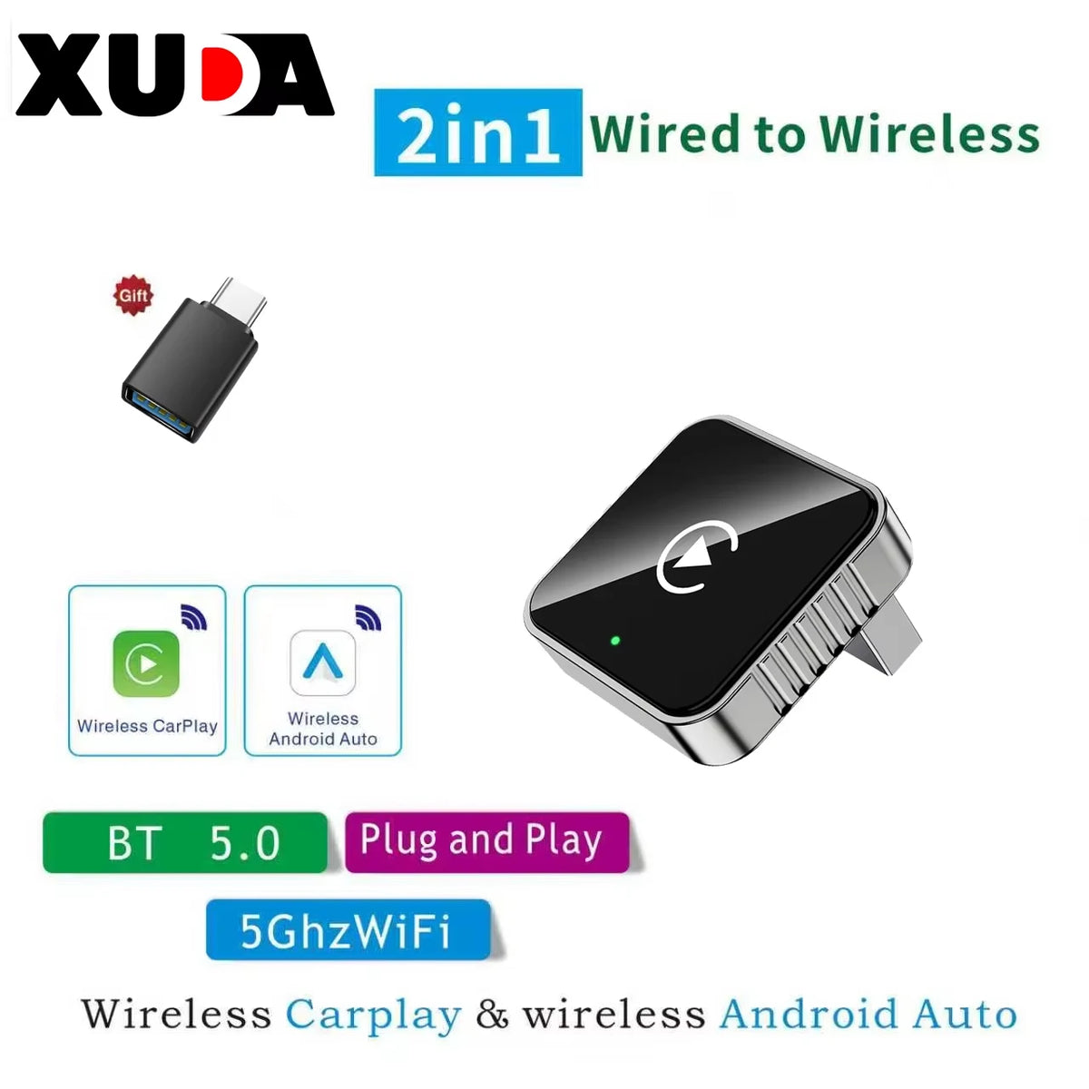 Wired to Wireless CarPlay Android Auto Adapter
