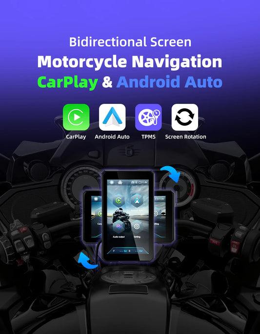 5" Smart Motorcycle Display, Wireless CarPlay & Android Auto, IP67 Waterproof