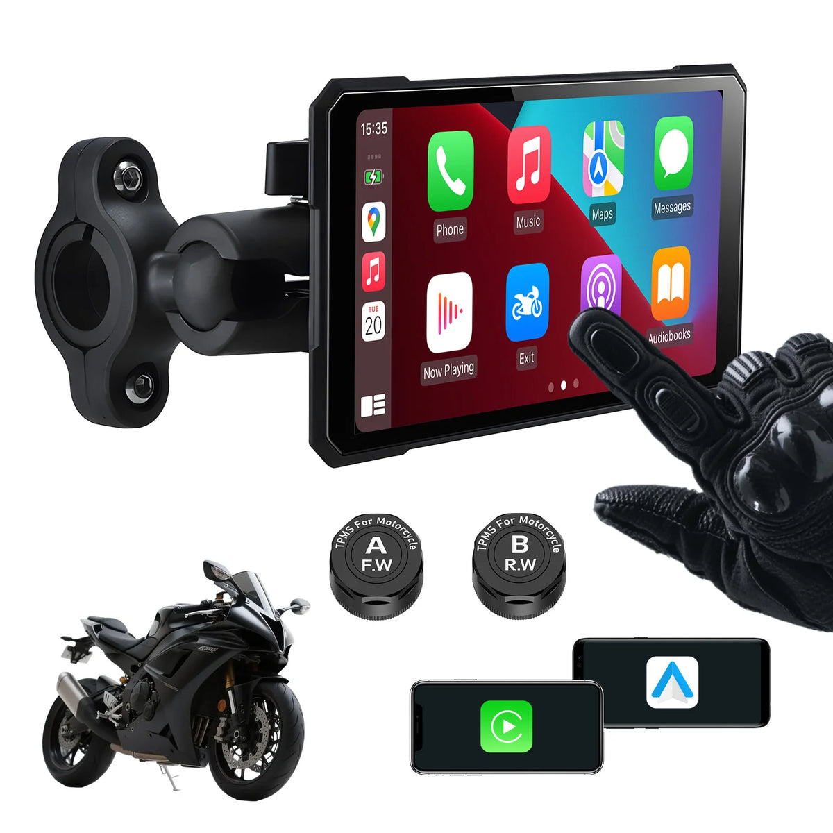 5" Smart Motorcycle Display, Wireless CarPlay & Android Auto, IP67 Waterproof
