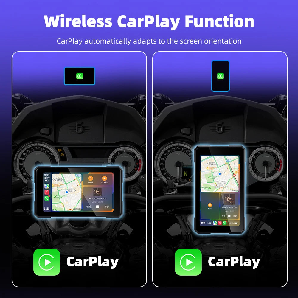 5" Smart Motorcycle Display, Wireless CarPlay & Android Auto, IP67 Waterproof